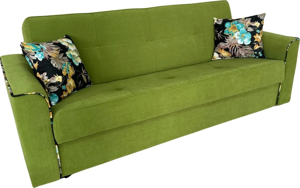 Canapea VERA extensibila, 3 locuri, lada de depozitare, stofa verde masliniu, 225x90x90 Verde masliniu, Stofa