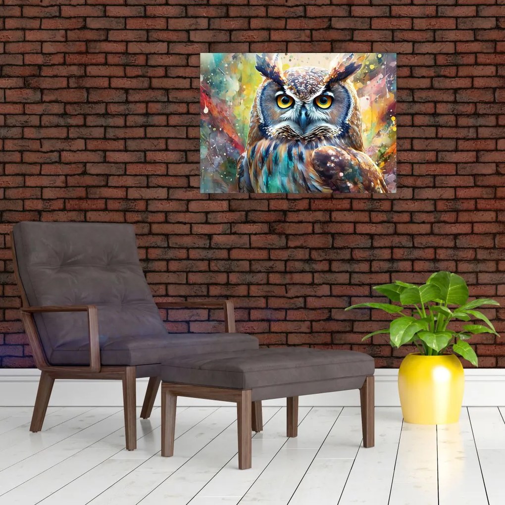 Tablou pe sticlă - Pictură de o bufniță (70x50 cm)