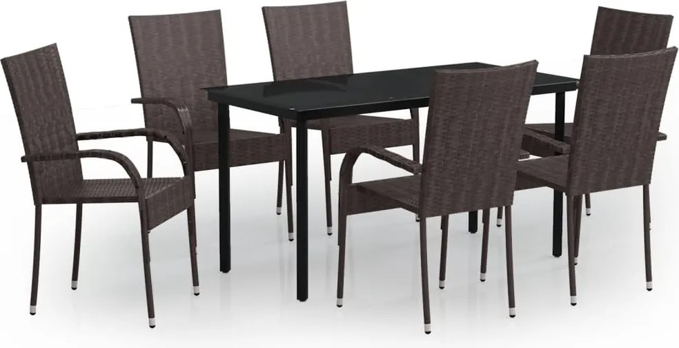 vidaXL Set mobilier de grădină, 7 piese, maro și negru
