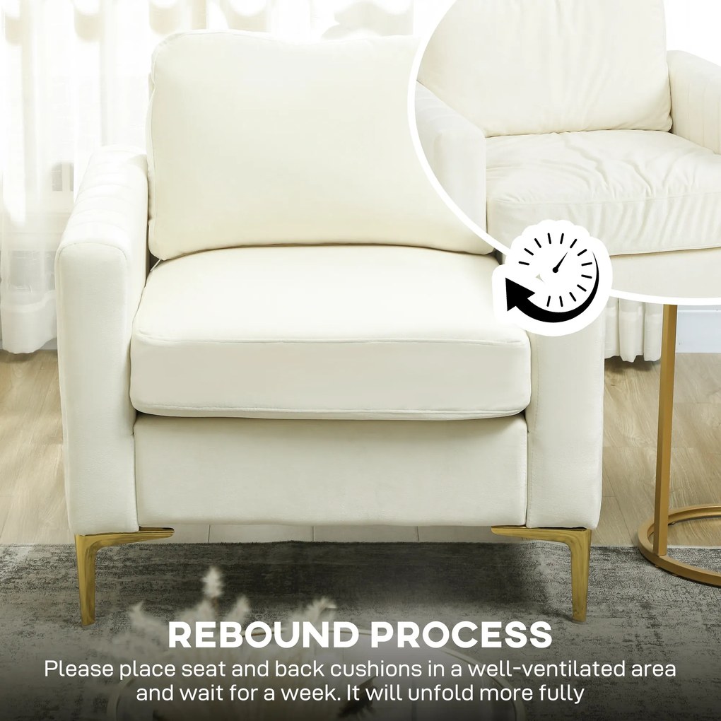 HOMCOM Fotoliu pentru living tapițat cu catifea căptușeală groasă șezut lat cotiere pernă 81x77x81 cm crem | Aosom Romania