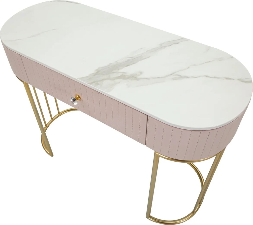 Consola, Mauro Ferretti, Montpellier, 100 x 40 x 75 cm, fier/lemn/piele ecologica, roz/auriu/alb