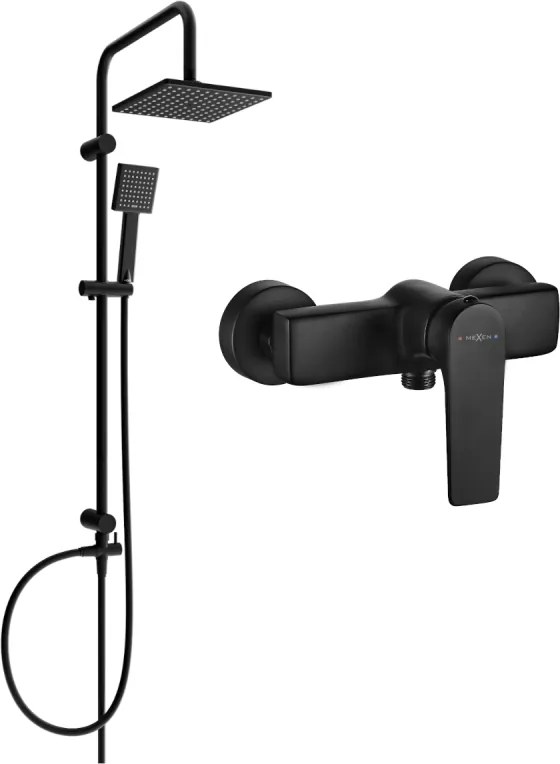 Mexen Lynx Tord set de duș montat pe perete cu duș de ploaie și baterie de duș, negru - 745940200-70