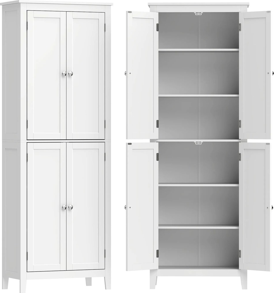 HOMCOM Dulap De Baie Slim Cu 2 Uși, Rafturi Reglabile, MDF, Metal, 60x30x170 cm, Alb | Aosom Romania