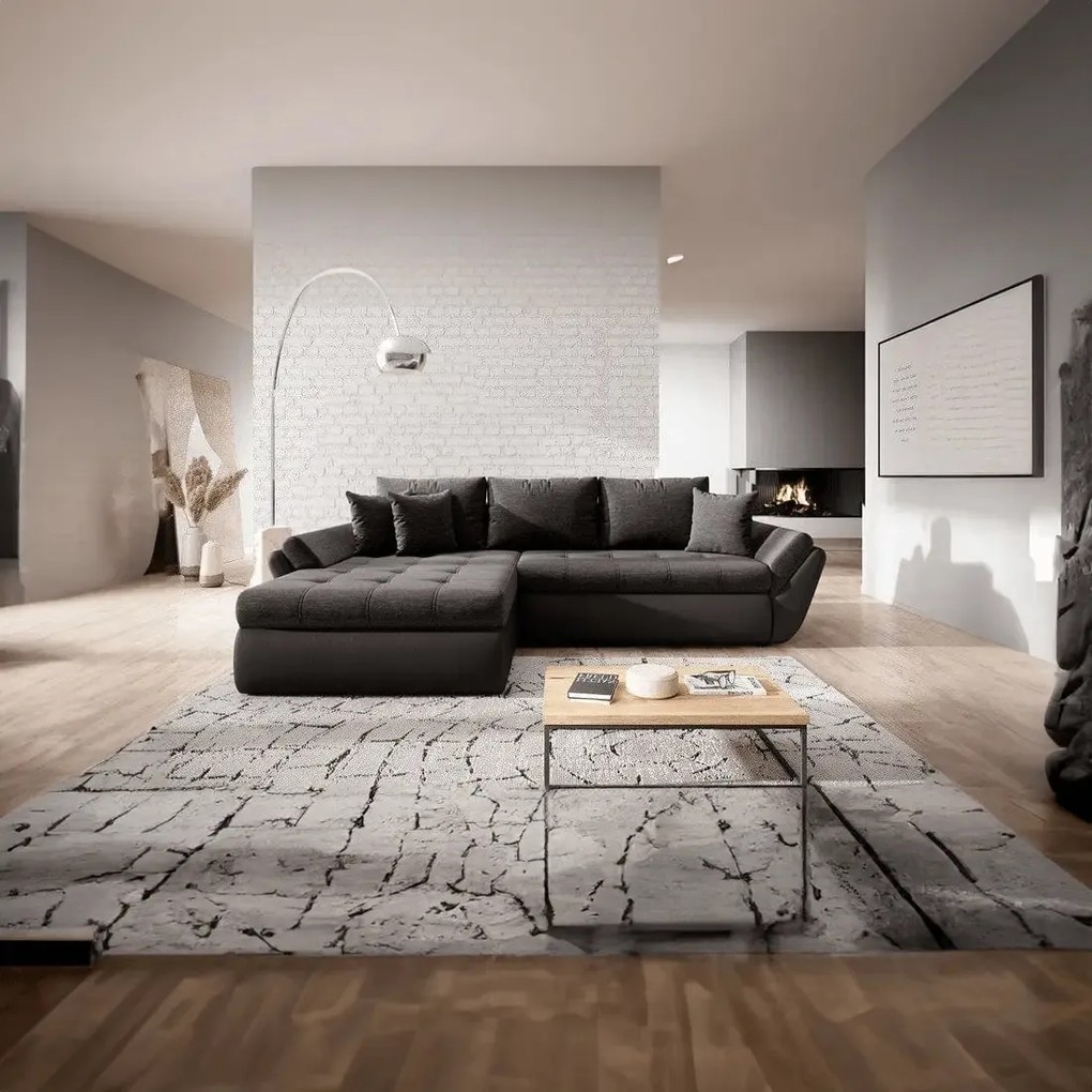 Colțar extensibil dumonde cu ladă de depozitare si sezut confortabil din spuma high-density, Loana Magma Black II 270x185 cm