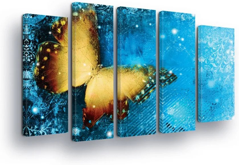GLIX Tablou - Yellow Butterfly in Blue Tones 2 x 30x80 / 3 x 30x100 cm