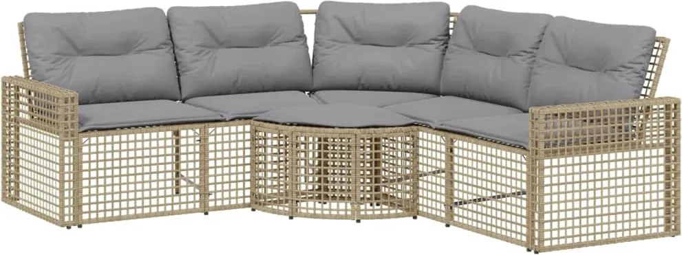 vidaXL Canapea de grădină cu perne/taburet, formă de L, bej, poliratan