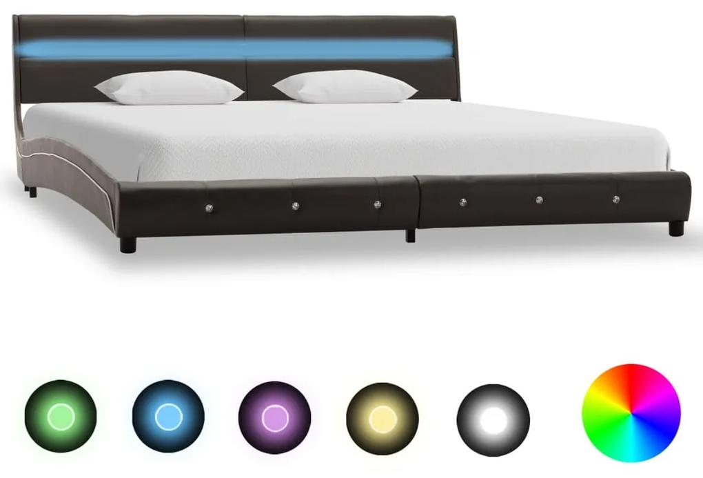 280453 vidaXL Cadru de pat cu LED, gri, 150x200 cm, piele ecologică