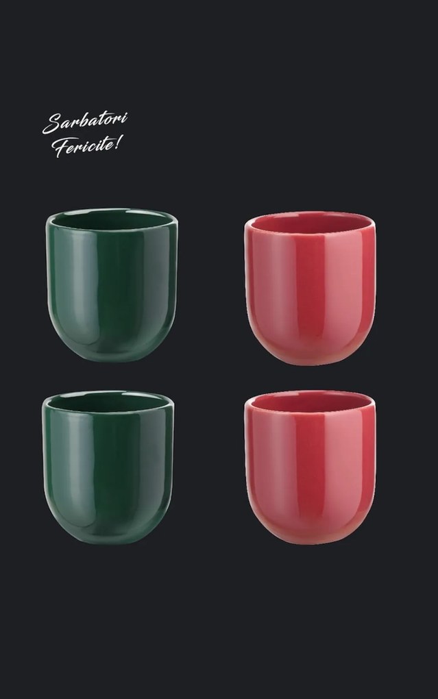 Set Cadou 4 Pahare Ceramica Novum Sarbatori (2 Pahare Rosii 250ml, 2 Pahare Verzi 250ml)