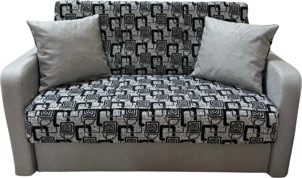 Canapea SAMY extensibila, 2 locuri, cu lada de depozitare, stofa gri cu negru, cadru metalic, 152x100x92 Gri + Negru, Stofa