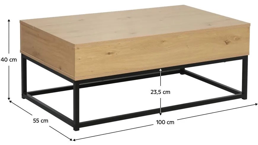 Masă de cafea Lendemain (stejar + negru) (cu sp. depozitare). 1116406