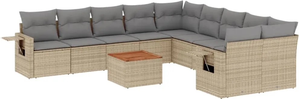 vidaXL Set canapele de grădină, 11 piese, cu perne, bej, poliratan