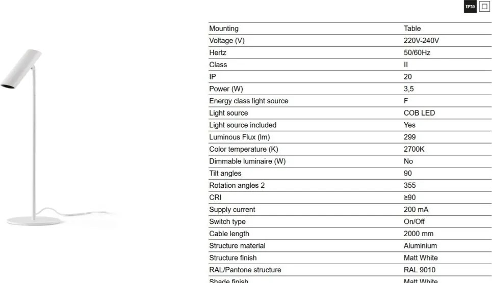 Lampa LED de birou stil minimalist LEO alba