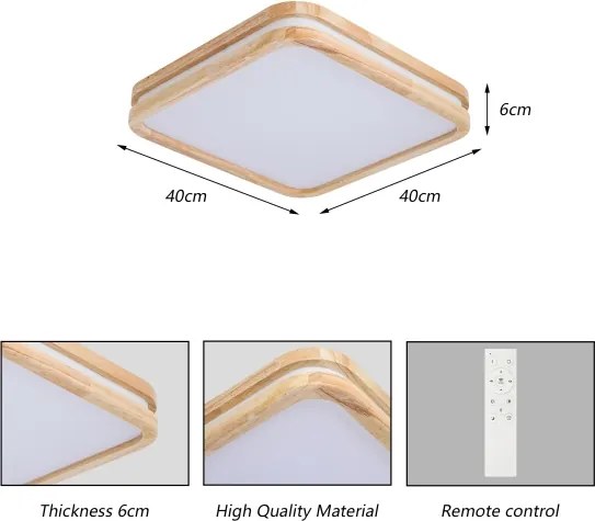Brilagi - Lampă LED dimabilă MOLINA SQUARE LED/48W/230V stejar 40x40 cm + telecomandă