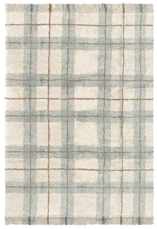 Covor crem-verde salvie lavabil, țesut manual din bumbac 90x120 cm Tartan Blue Sage – Lorena Canals