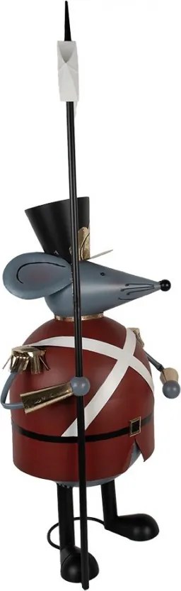 Figurină decorativă șoarece soldat din metal gri, 50x37x127 cm
