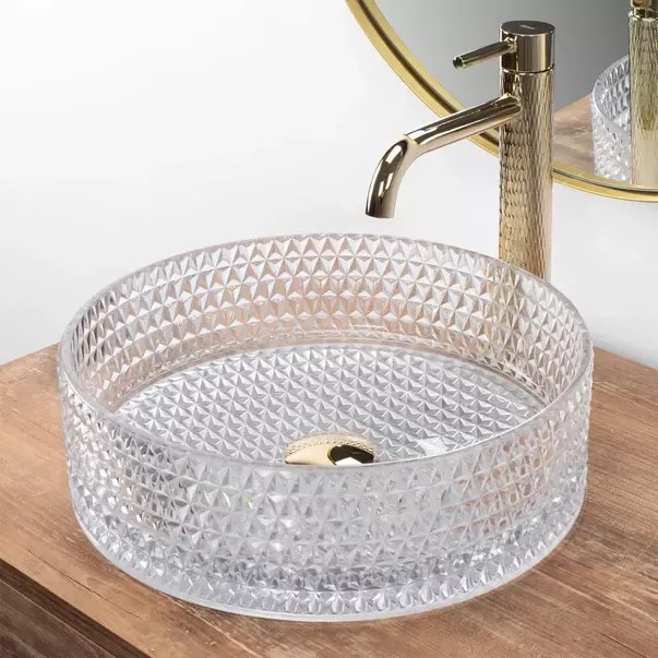 Lavoar pe blat Rea Cristal rotund finisaj sticla transparenta 36 cm