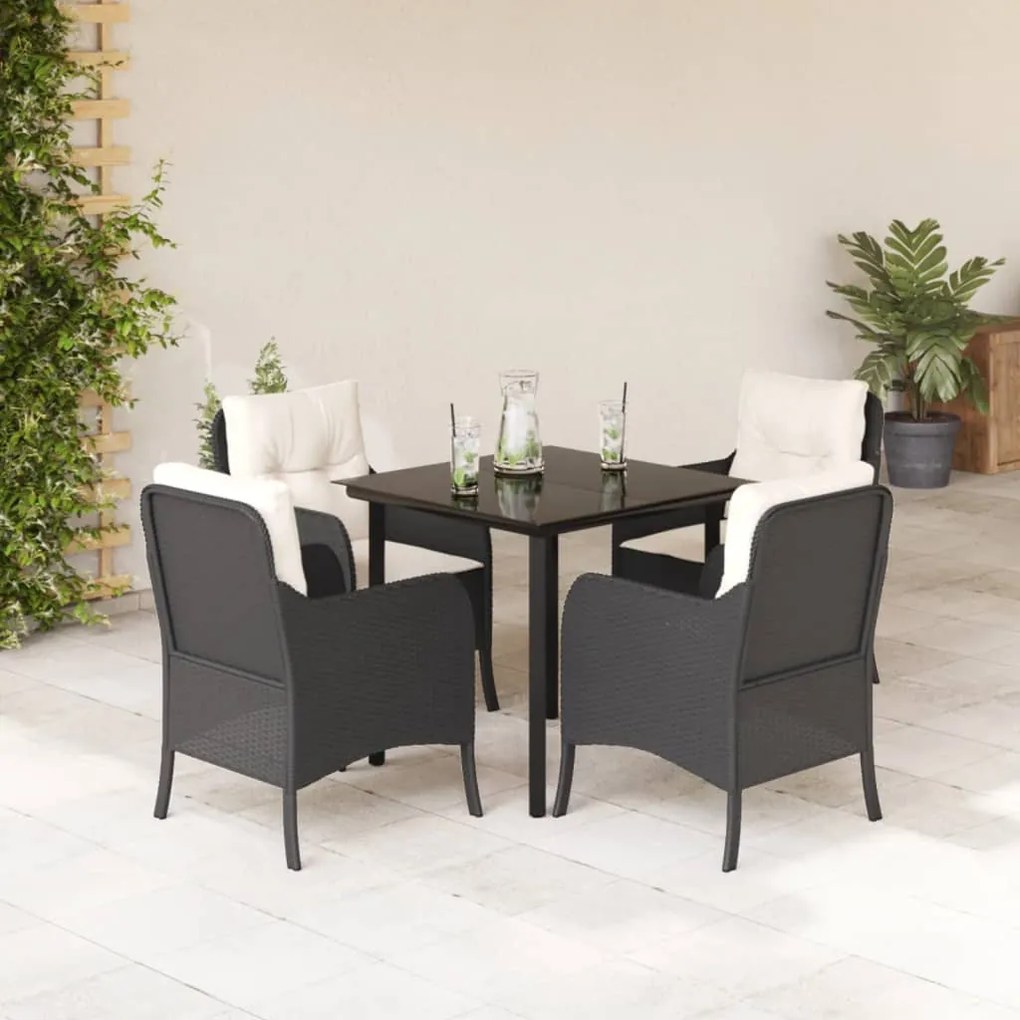 vidaXL Set mobilier de grădină cu perne, 5 piese, negru, poliratan