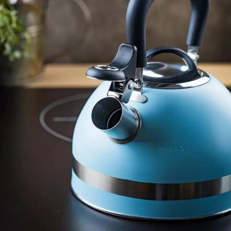 Ceainic cu fluier Kinghoff KH 1857, 1.8 l, Inductie, Maner izolat termic, Albastru