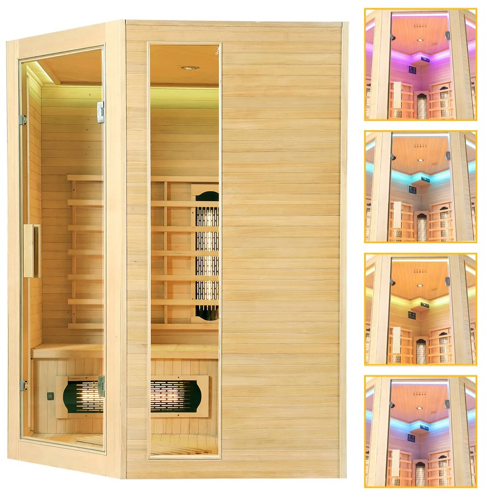 Infračervená sauna/tepelná kabína Nyborg E150V s plným spektrom, panelovými radiátormi a drevom Hemlock