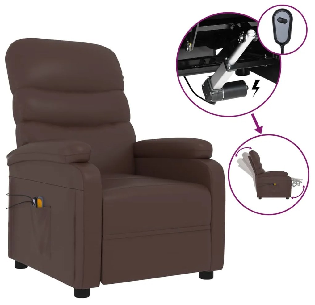 3073679 vidaXL Fotoliu de masaj electric, maro, piele ecologică