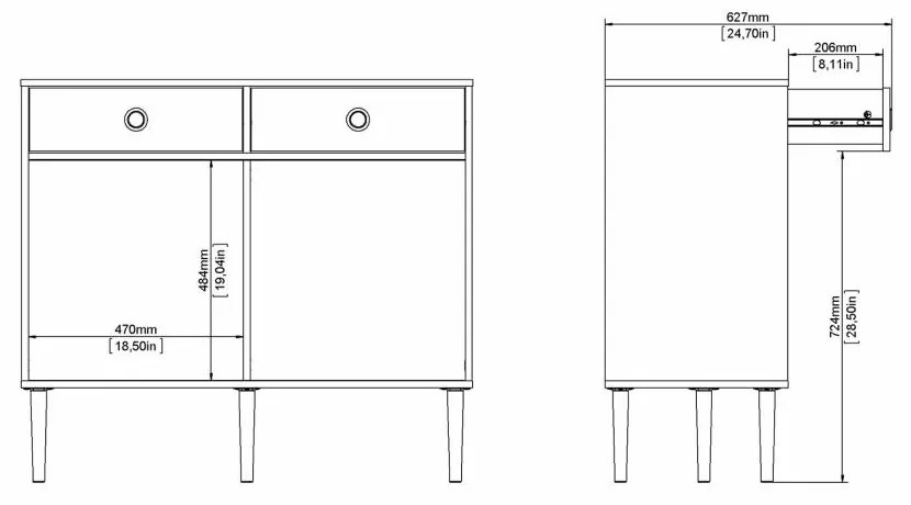 Bufet cu 2 sertare in decor de stejar Culoare alb, ELISEO