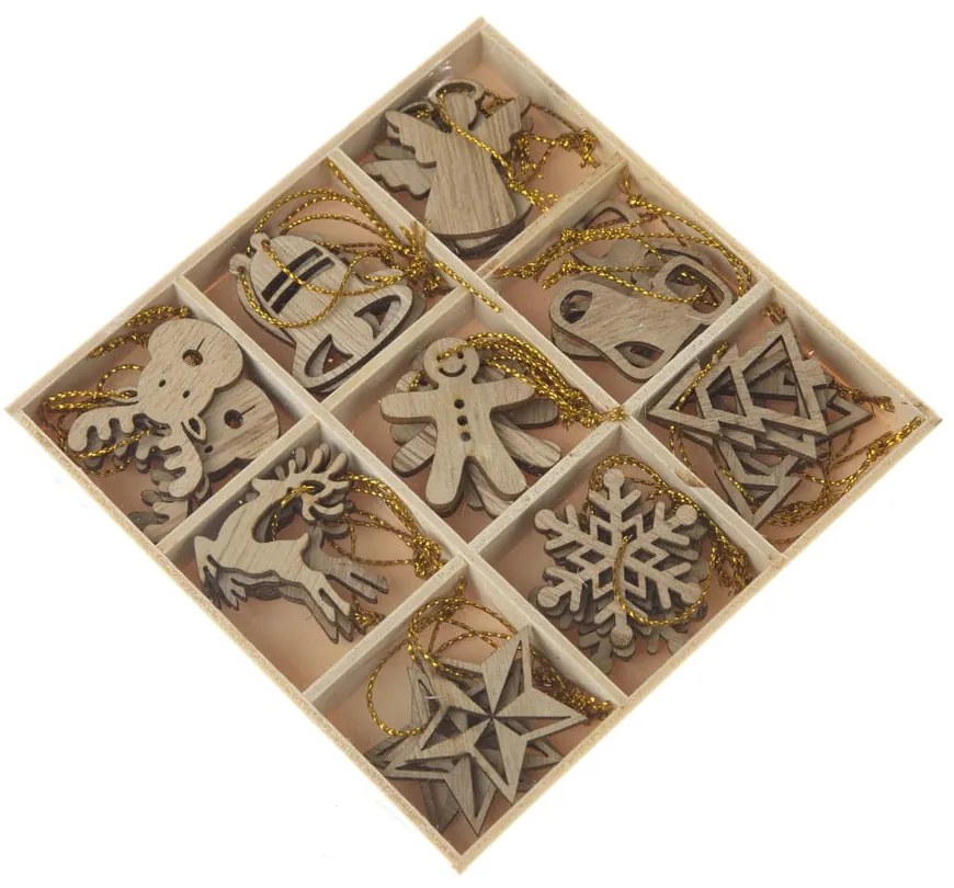 Ornamente de Crăciun 36 buc. din lemn ø 3,5 cm Natur – Dakls