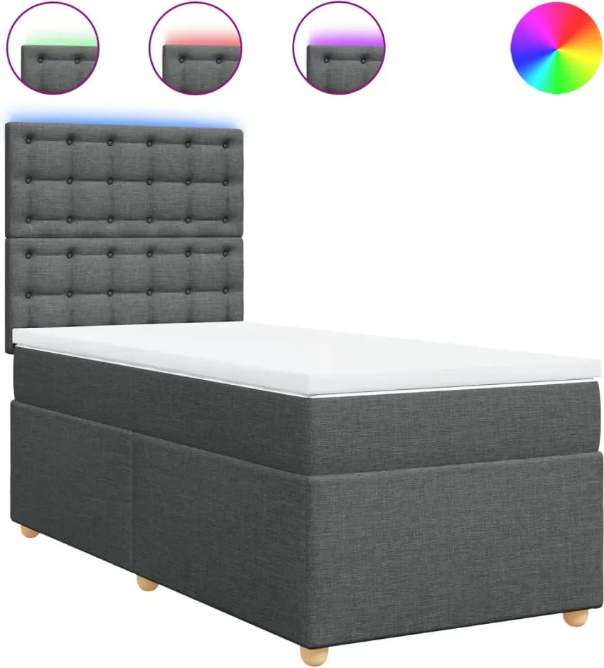 vidaXL Pat box spring cu saltea, gri închis, 90x190 cm, textil