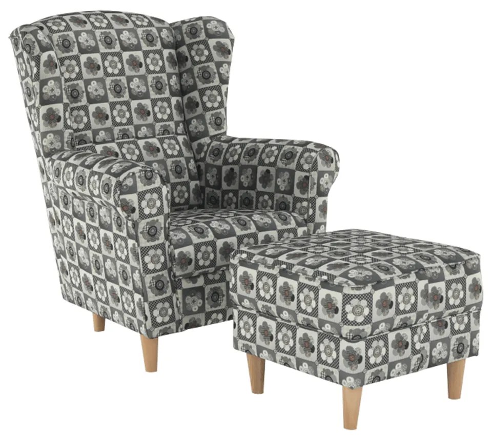 Fotoliu cu taburet, material textil în stilul patchwork N1, ASTRID