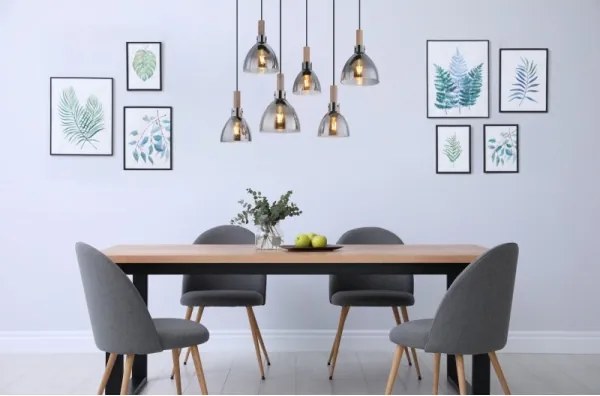 Globo 15550-6H - Lustră suspendată pe cablu MATTEA 6xE27/6W/230V negru/fumuriu