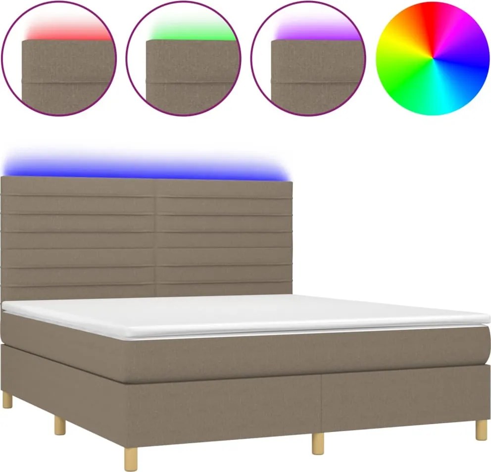 vidaXL Pat cu arcuri, saltea și LED, gri taupe, 160x200 cm, textil