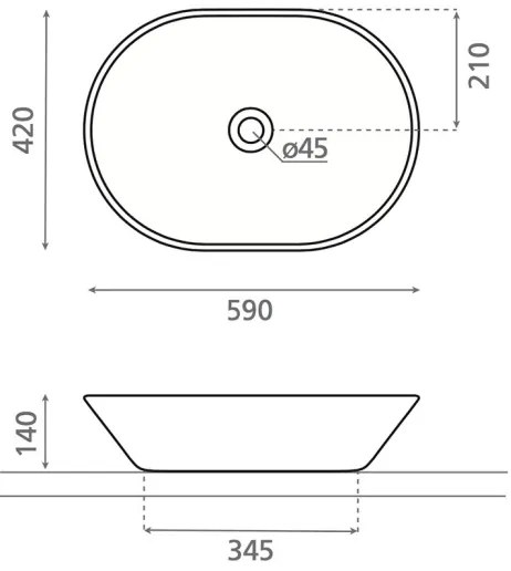 Bathco 4038 - Lavoar pentru blat TOULOUSE 59x42 cm, porțelan/alb