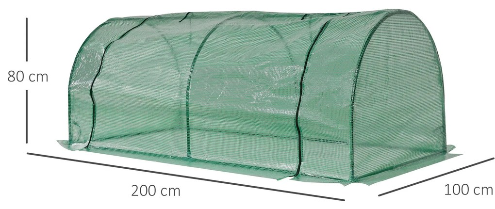 Outsunny Seră de grădină mini seră seră de roșii 2 x 1 x 0,8 m ușă cu fermoar folie PE cadru oțel verde | Aosom Romania