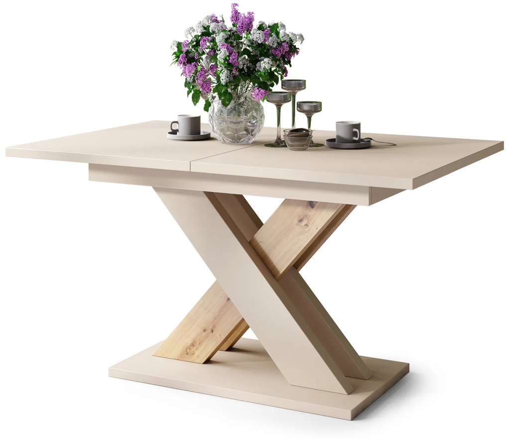 Mazzoni KARO Bej (Șampanie)/Stejar Artisan – MASĂ/MĂSUȚĂ CAFEA MODERNĂ CU BLAT EXTENSIBIL până la 180 cm