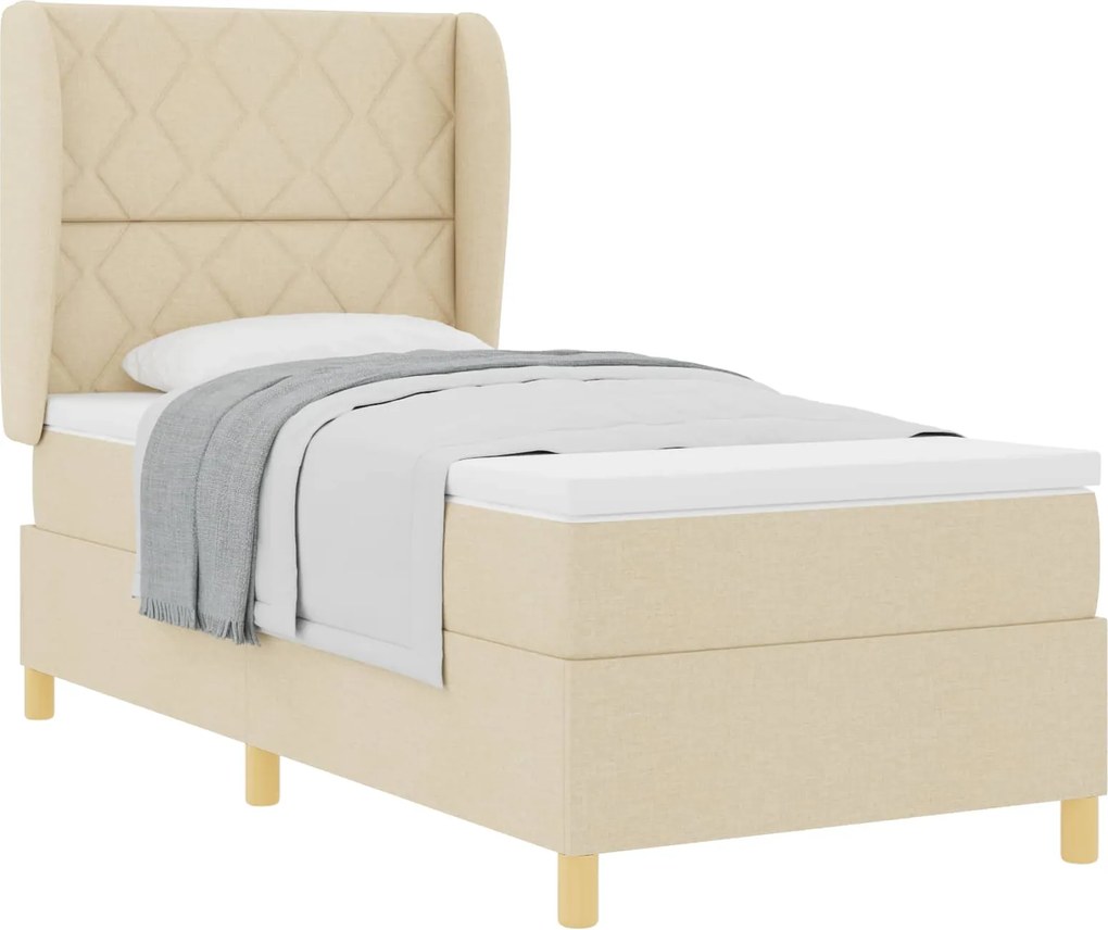 vidaXL Pat cu arcuri cu saltea cu headboard Crem 200 x 100 cm țesătură