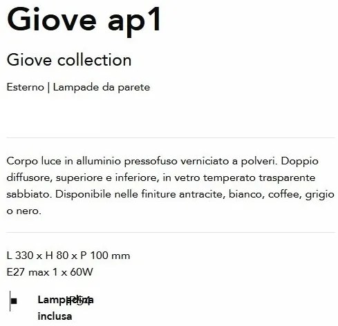 Aplica de exterior iluminat ambiental IP54 Giove ap1 gri