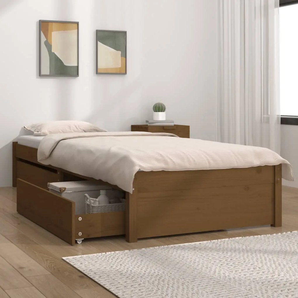 3103456 vidaXL Cadru de pat cu sertare Small Single 2FT6 maro miere 75x190 cm