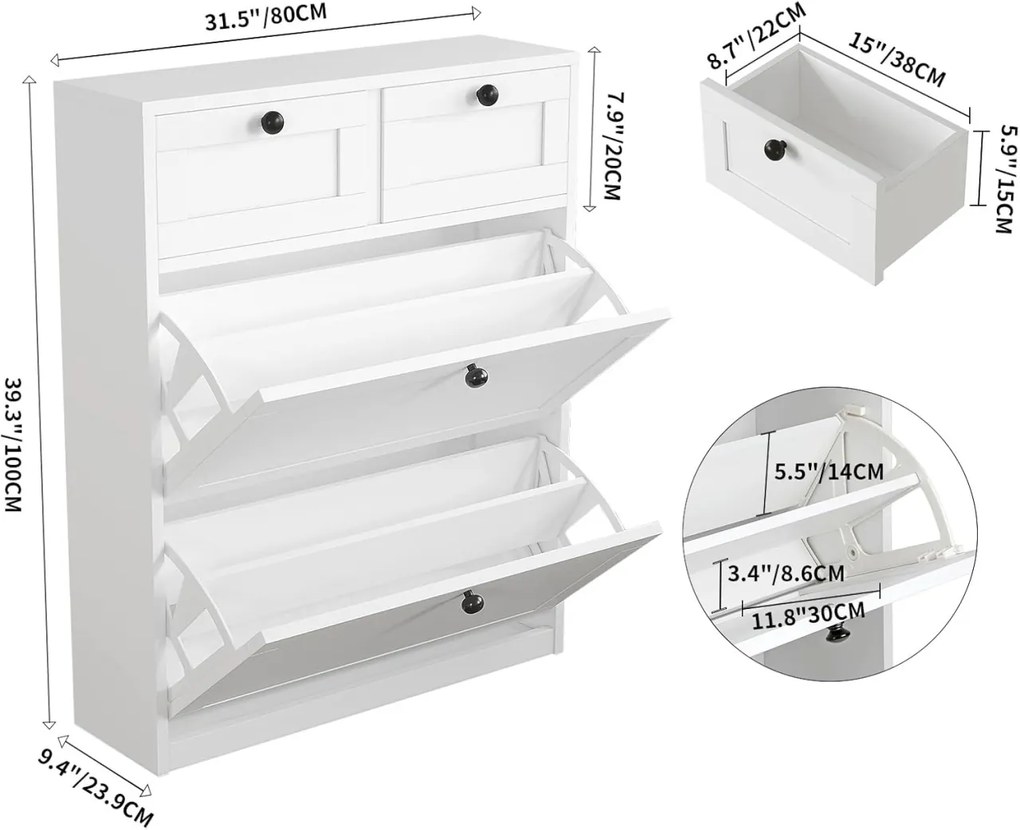 PANA24 - Pantofar 80 cm, pantofare, depozitare pantofi, mobilier hol cu sertare - Alb