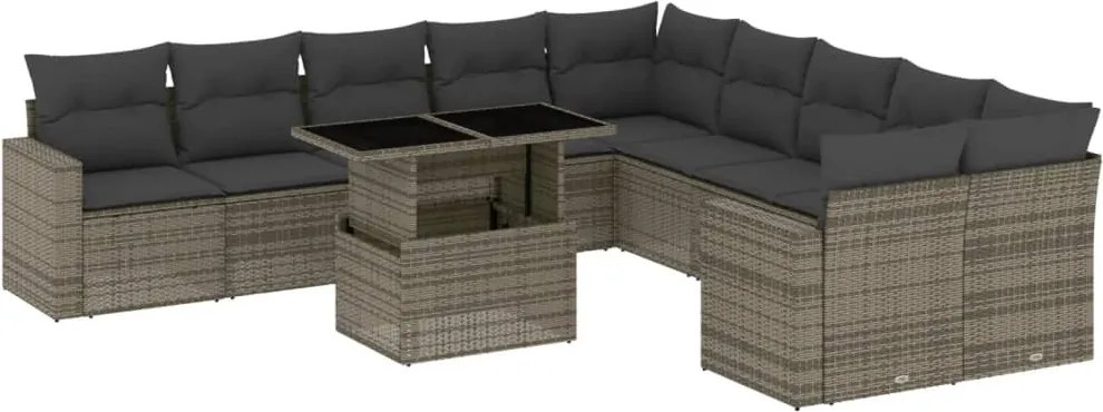 vidaXL Set canapele de grădină cu perne, 11 piese, gri, poliratan