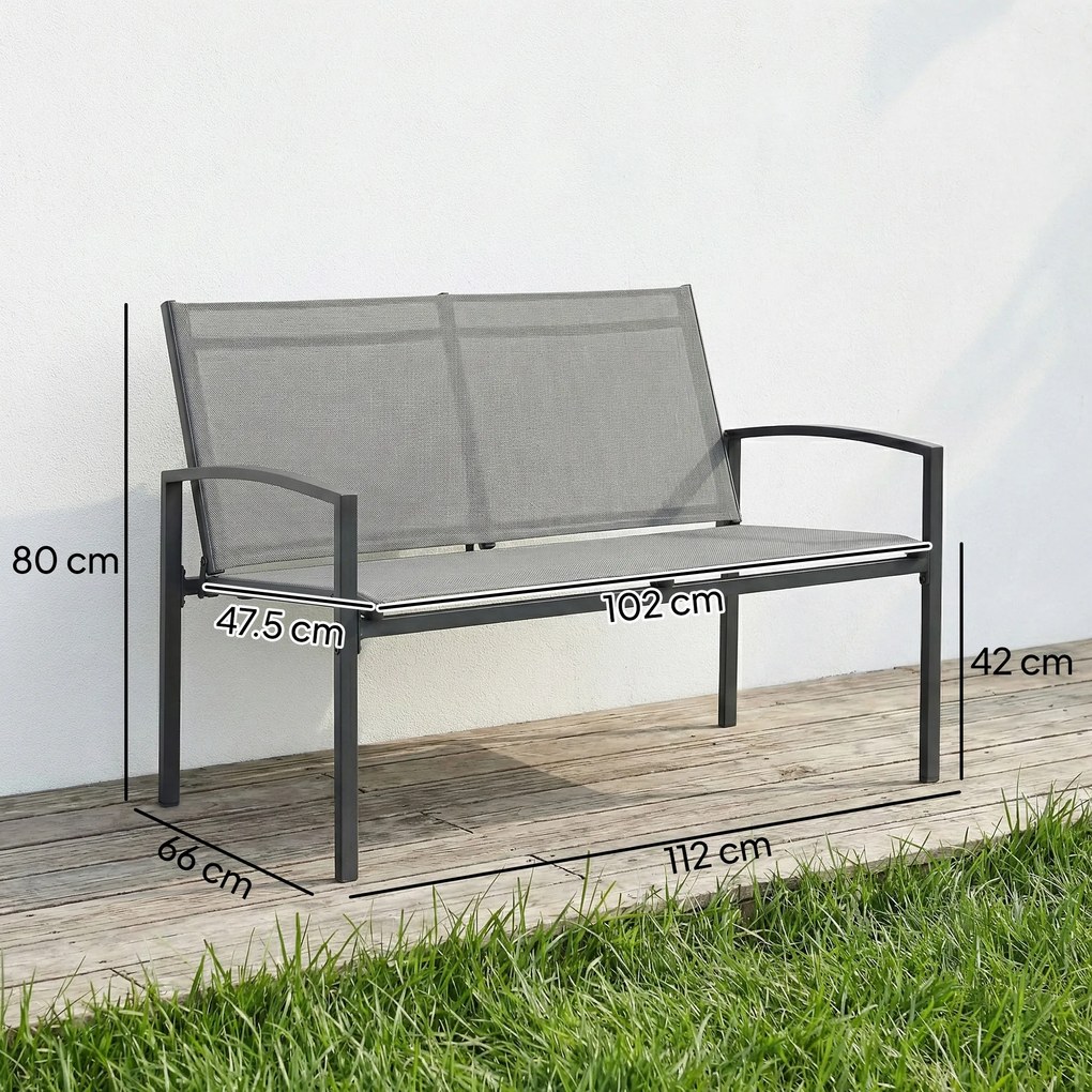 Outsunny bancă de grădină din metal, 2 locuri, material respirabil Texteline, culoare gri. | Aosom Romania