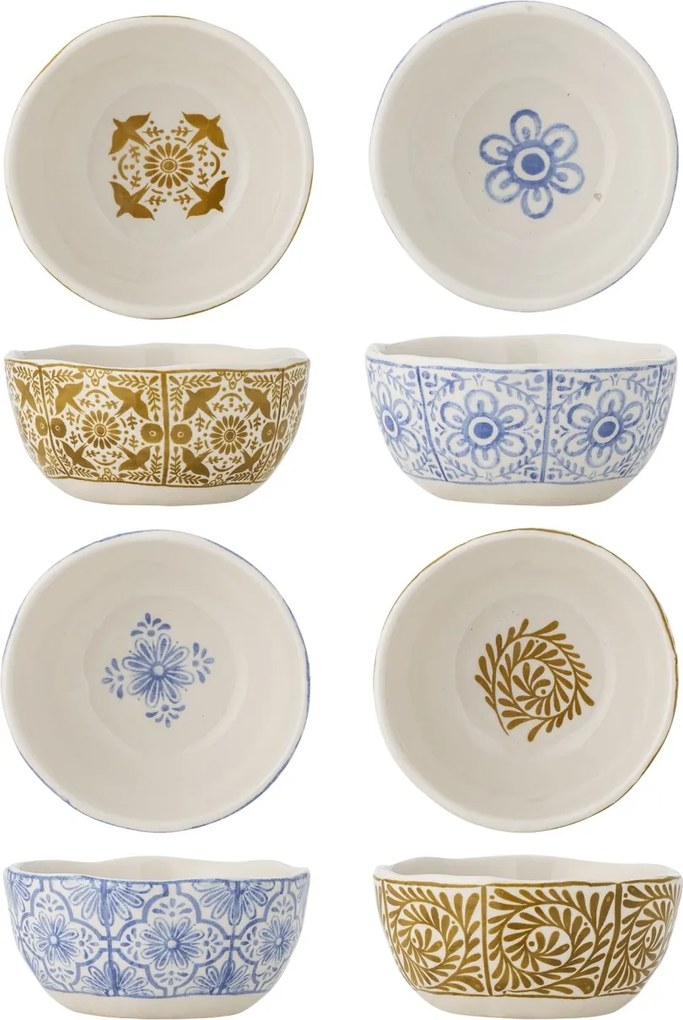 Set 4 boluri din ceramică artizanală, multicolor cu motive mediteraneene, 10,5×5 cm, „Milton"