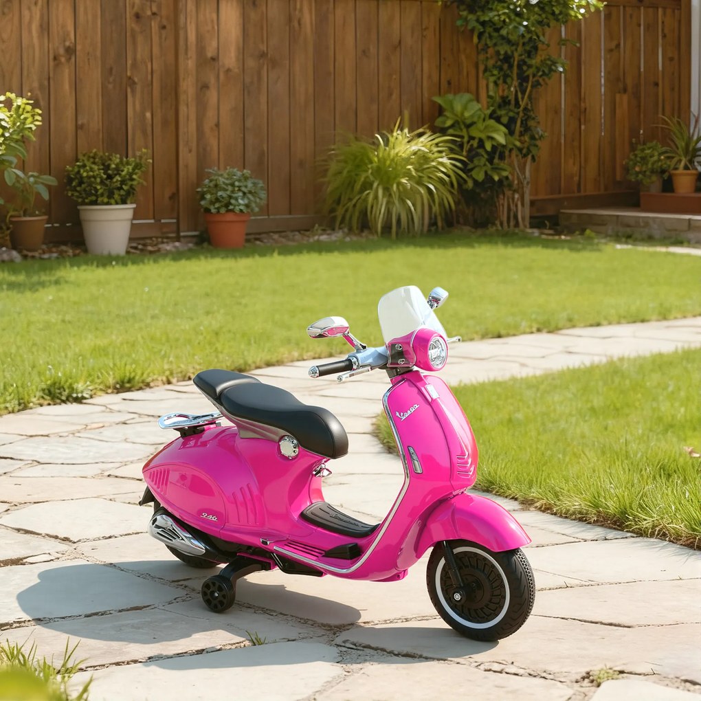 HOMCOM Motocicletă Jucărie, Motocicletă pentru Copii 3+ Ani din PP și Oțel cu 2 Roți Suplimentare, 108x49x75 cm, Roz | Aosom Romania