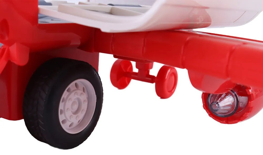 Avion de transport pentru pompieri cu 4 mașini de pompieri, accesorii, efecte luminoase și sonore