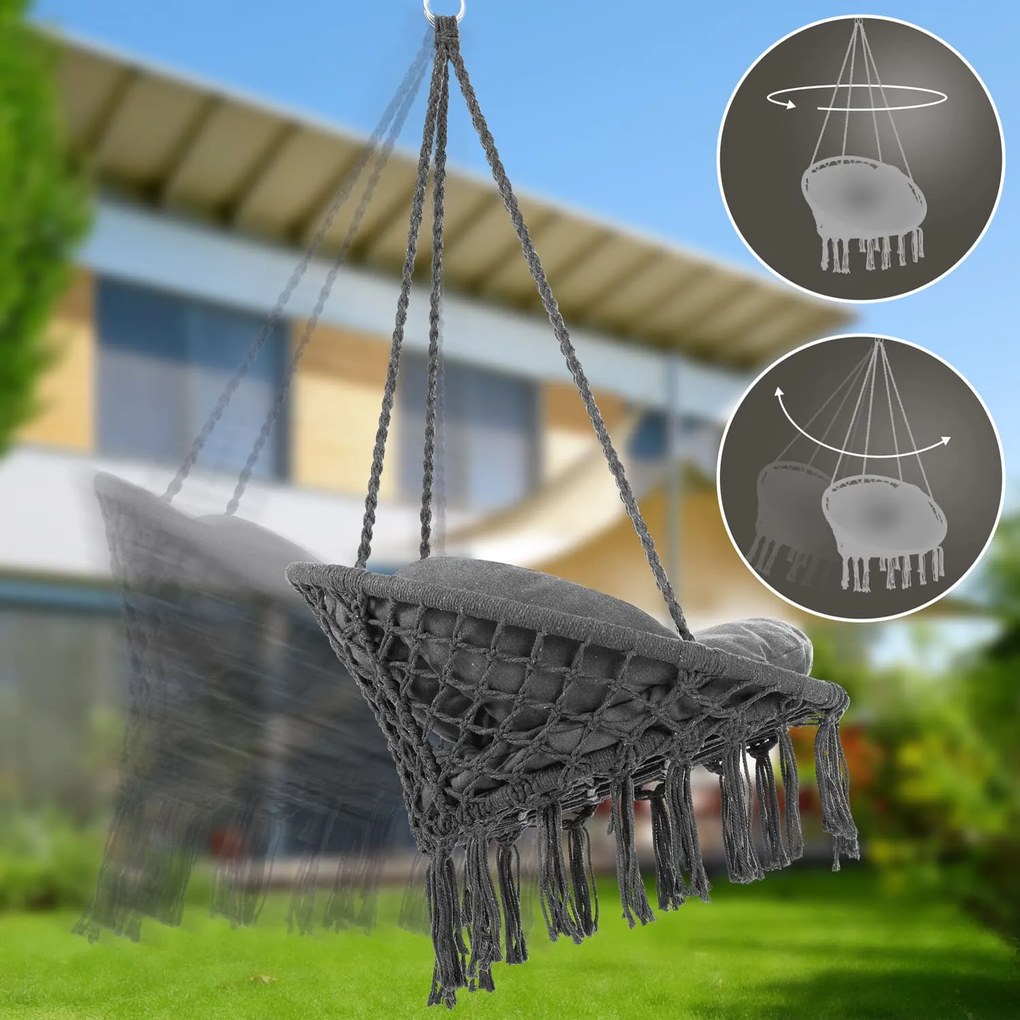 Scaun suspendat BOHO cu perne, Ø61cm, antracit Jurhan