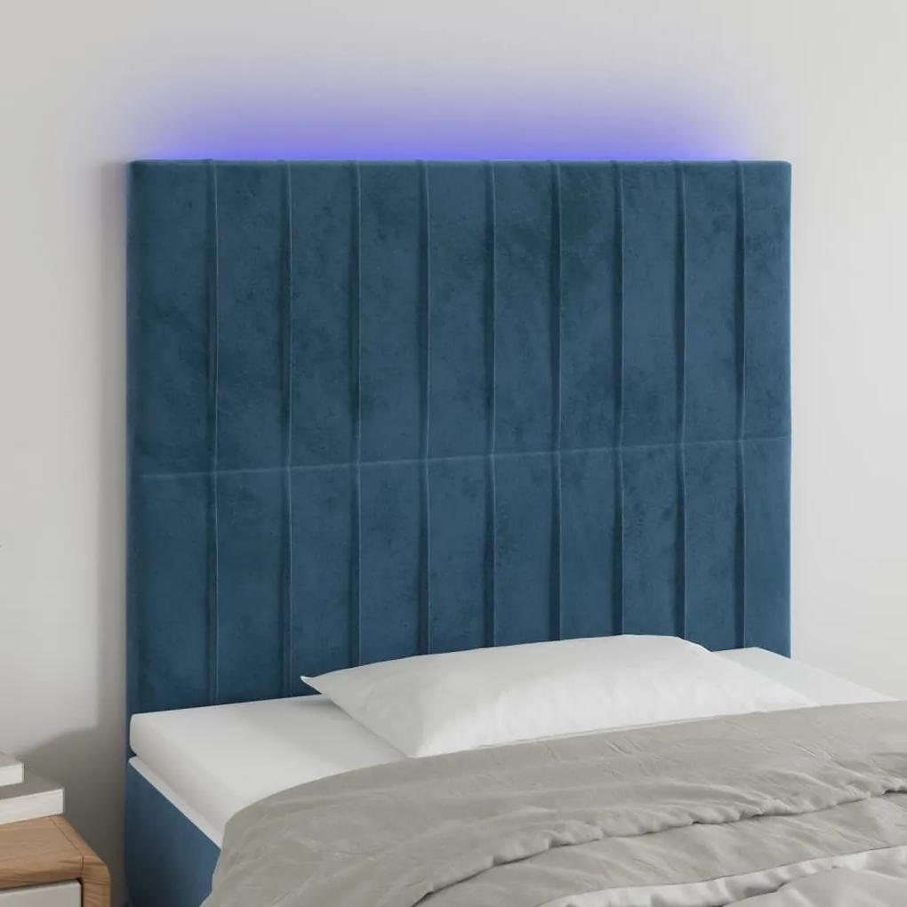 3122696 vidaXL Tăblie de pat cu LED, albastru închis, 80x5x118/128cm, catifea