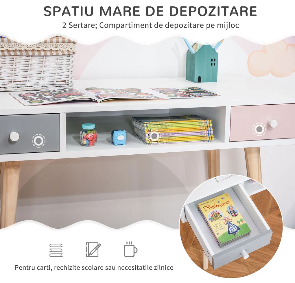 HOMCOM Birou cu sertare pentru copii, Camera copii MDF, 100x48x76.5 cm, Multicolor