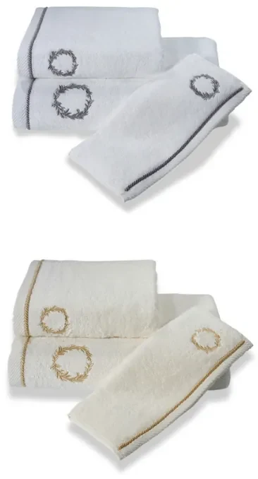Prosop de corp SEHZADE 85x150 cm Alb crem - broderie auriu