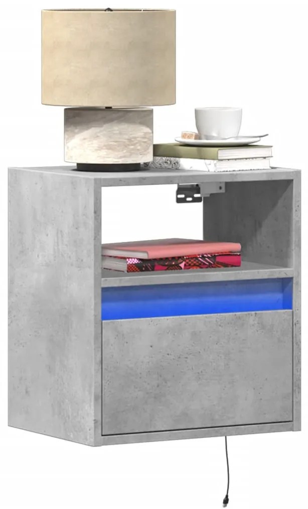 vidaXL Noptieră montată pe perete cu lumini LED, gri beton