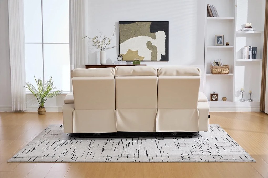 Canapea 3 locuri cu 2 reclinere electrice, masuta, USB-C, suport pahare, lumini de citire, lumini LED, Torven 216x96cm