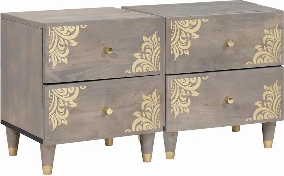 vidaXL Dulap de noapte 2 pcs Gri 40 x 33 x 46 cm Lemn de mango solid