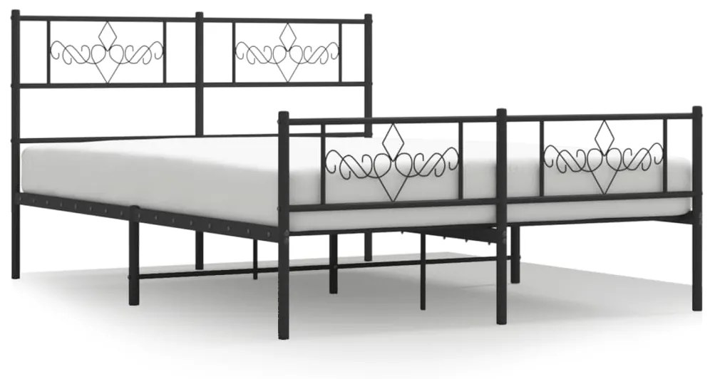 355287 vidaXL Cadru pat metalic cu tăblie de cap/picioare, negru, 150x200 cm